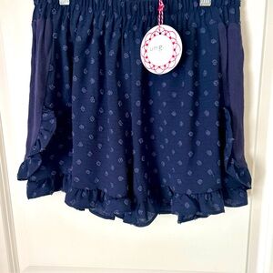 Umgee USA Size S Navy Blue Dot On Dot Polka For Ruffle Hem Short Shorts NWT